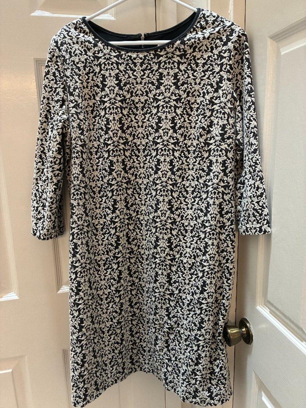 Coldwater Creek Dress 16 Black and White Damask Pattern
